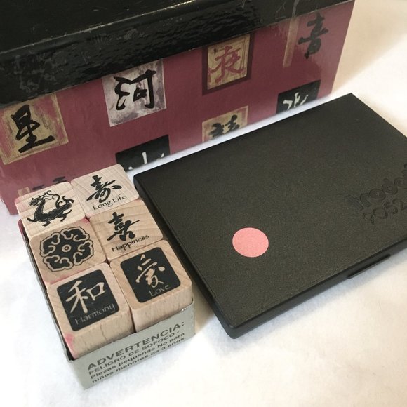 Vintage 90s Wooden Chinese Rubber Stamps + Inkpad + Box - Picture 12 of 15